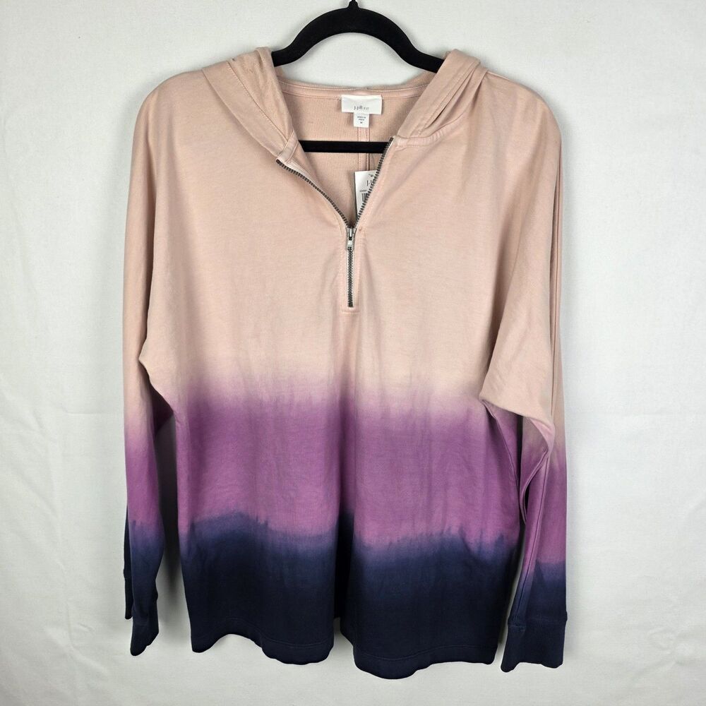 NWT J JILL Fit Twilight Dip-Dyed Ombre French Terry 1/4 Zip Pullover Hoodie Sz M